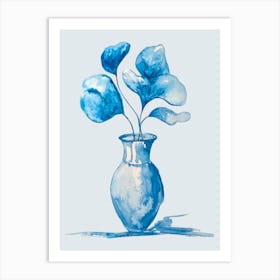 Blue flowers in vase watercolour illustration painting Póster