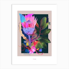 Protea 4 Neon Flower Collage Poster Art Print