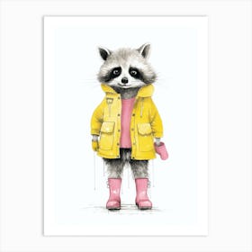 Pink Raccoon Wearing Yellow Boots 4 Art Print