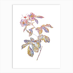 Stained Glass Pink Alpine Roses Mosaic Botanical Illustration on White n.0251 Art Print