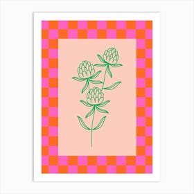 Modern Checkered Flower Poster Pink & Green 16 Art Print