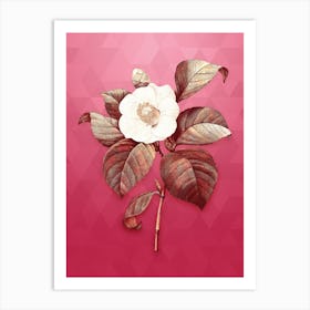 Vintage Japanese Camelia Botanical in Gold on Viva Magenta Art Print