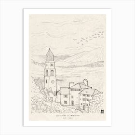 Cittadina Di Montagna - Italian Alps Mountain Town Art Print - Pen & Ink Landscape Illustration - Italy Wall Art Art Print