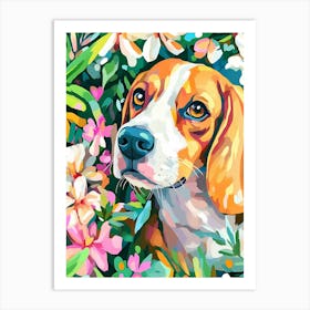 Beagle Vibrant Floral Portrait Art Print