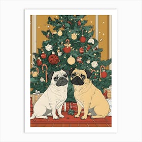 Christmas Pugs 4 Art Print