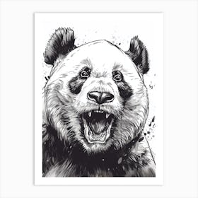 Giant Panda Growling Ink Illustration 1 Art Print