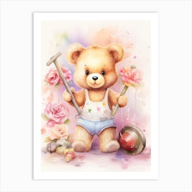 Gymnastics Teddy Bear Painting Watercolour 2 Art Print