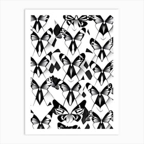 Butterflies Repeat Pattern Black & White Geometric 1 Art Print