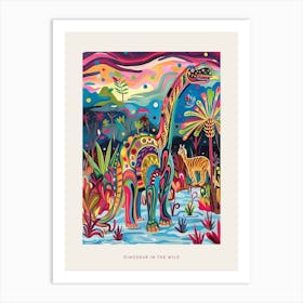 Colourful Abstract Wavy Dinosaur In The Wild Poster Art Print