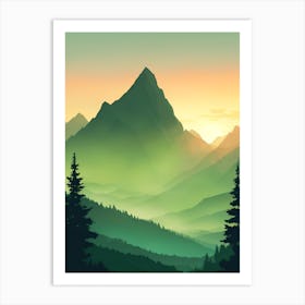 Misty Mountains Vertical Composition In Green Tone 170 Art Print