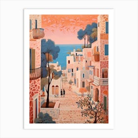 Ibiza Spain 2 Vintage Pink Travel Illustration Art Print