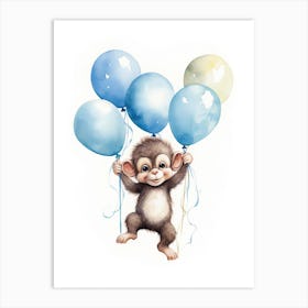 Monkey Painting With Balloons Watercolour 3 Art Print