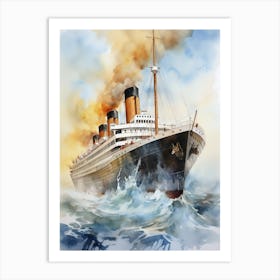 Titanic Ship In The Sea Watercolour 2 Art Print