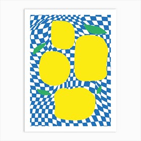 Checkerboard Pastel Blue Lemons Art Print