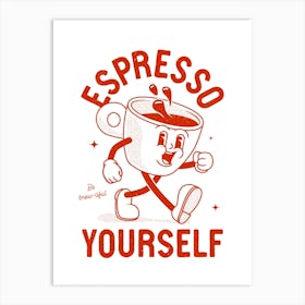 'Espresso Yourself' retro coffee poster in red Art Print