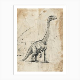 Plateosaurus Dinosaur Black Ink & Sepia Illustration 1 Art Print