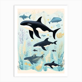 Group Of Whales Cute Pastel 1 Art Print