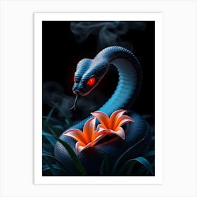 Dark Snake With Flowers Art Print