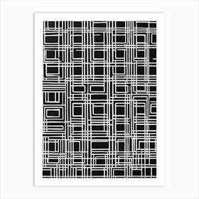 Retro Inspired Linocut Abstract Shapes Black And White Colors art, 224 Art Print