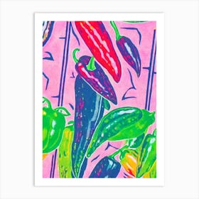 Serrano Pepper 2 Risograph Retro Poster vegetable Art Print