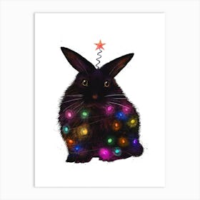 Christmas Black Rabbit Art Print