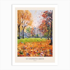 Autumn City Park Painting St Stephens Green Dublin 3 Poster Art Print