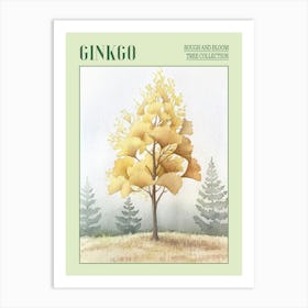 Ginkgo Tree Atmospheric Watercolour Painting 2 Poster Art Print