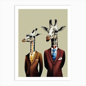 Two Giraffes In Suits Art Print