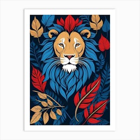 Lion Head With Leaves Art Print