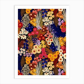 Into The Garden - Abstract Floral Wild Flower Meadow Midnight Art Print