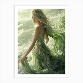 Girl In A Green Dress Art Print