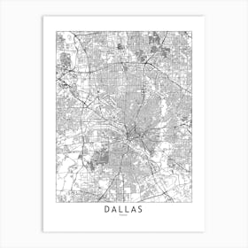 Dallas White Map Art Print