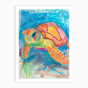 Sea Turtle Rainbow Abstract Scribble 1 Art Print