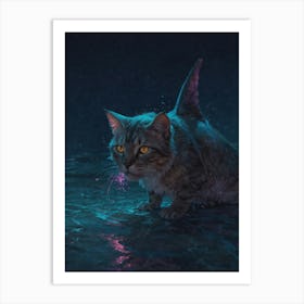 Cat In The Water Art Print