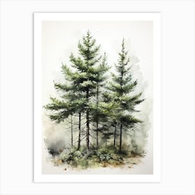 Trees, Japanese Brush Painting, Ukiyo E, Minimal 1 Art Print