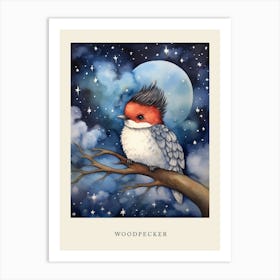 Baby Woodpecker Sleeping In The Clouds Nursery Poster Art Print