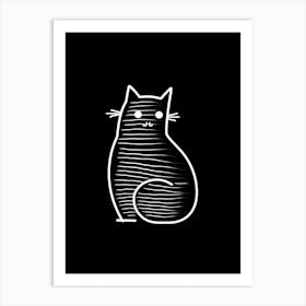 Monochrome Sketch Cat Line Drawing 4 Art Print