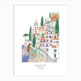 Amalfi Italy Gouache Travel Illustration Art Print