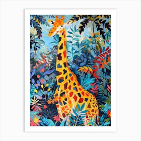 Colourful Giraffe In The Leaves Illustration 4 Art Print