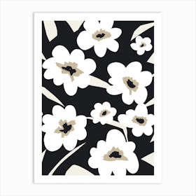 Field Of Flowers Black White Art Print