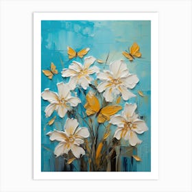 White Flowers With Butterflies Art Print