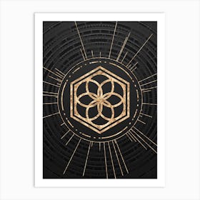 Geometric Glyph Symbol in Gold with Radial Array Lines on Dark Gray n.0084 Art Print