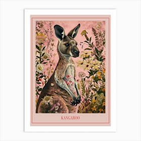 Floral Animal Painting Kangaroo Poster Art Print