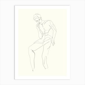 Man Sitting Down Monoline Hand Drawing Aesthetic Illustration Art Print