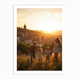 A Large Family Enjoying Their Day In Nature During The Stunning Sunset Siblings Laughing Lively Ch (2) Art Print