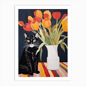 Daffodil Flower Vase And A Cat, A Painting In The Style Of Matisse 7 Art Print