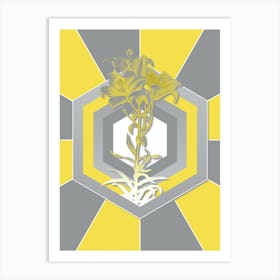 Vintage Fire Lily Botanical Geometric Art in Yellow and Gray n.339 Art Print