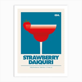 Strawberry Daiquiri, Cocktail Print (Blue) Art Print