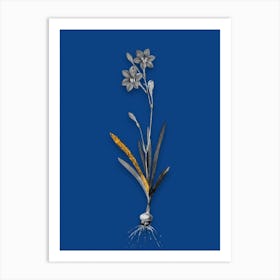 Vintage Coppertips Black and White Gold Leaf Floral Art on Midnight Blue n.0848 Art Print