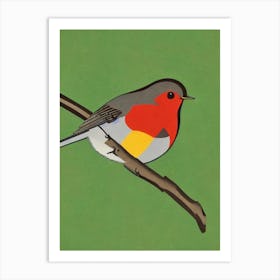 Robin 2 Midcentury Illustration Bird Art Print